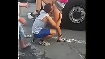 A Man Gives A Public Blowjob To A Woman'S Vagina