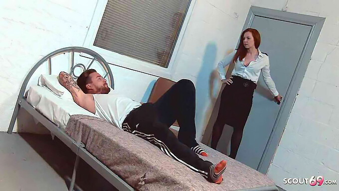 Ginger female police officer Candi gets arrested and fucked in prison