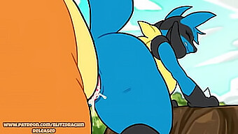 Charizard fode os peitos grandes de Lucario em HD