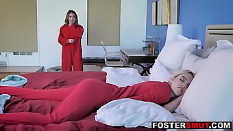 Blonde Teen And Her Foster Mother Engage In Lesbian Sexual Activity