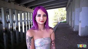 Amateur teen with purple hair and tattoos gets doggy style fucked