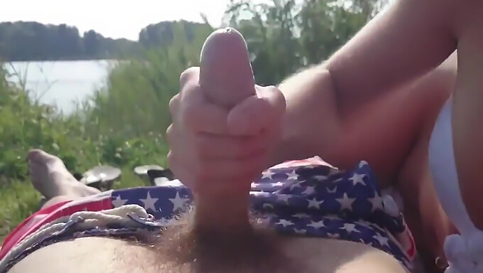 A horny Dutch girl gets pleasure from a penis by the lake