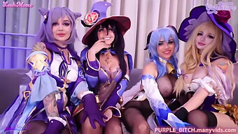 Purple Bitch Führt Eine Analorgie Mit Genshin Impact Girls