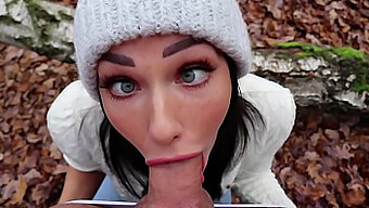 Freckled Teen Gets A Handjob And Swallow A Load In The Woods